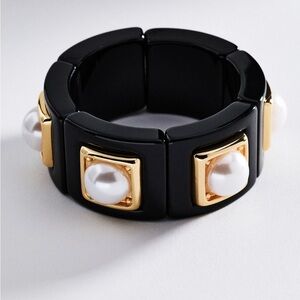 Anthropologie Black and Gold Bracelet with Pearls